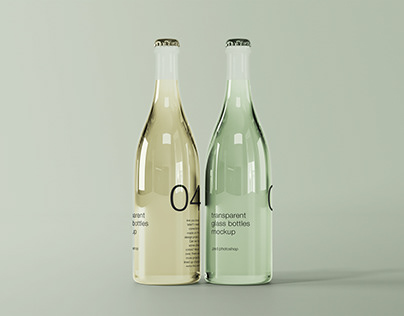 Two Transparent Glass Bottles Mockup