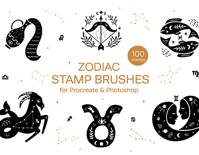Zodiac Stamp Brushes for Procreate & Photoshop