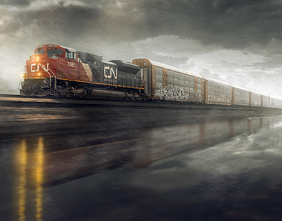 Freight Train in Storm