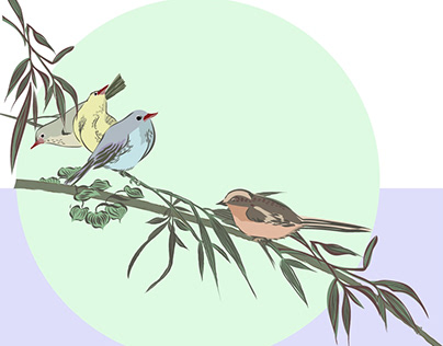 A trio of birds in brushstrokes