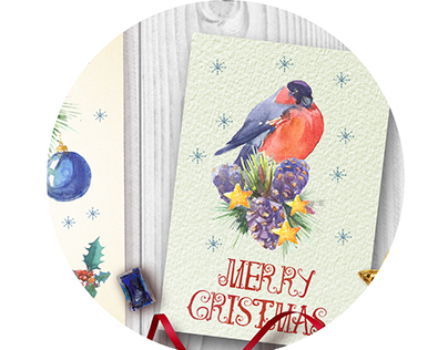 Watercolor greeting cards for Christmas