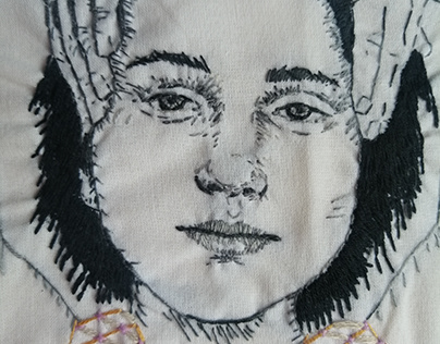 Portrait embroidered with traditional needle