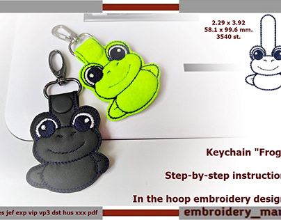 Key Fob Frog In The Hoop Machine Embroidery Design ITH