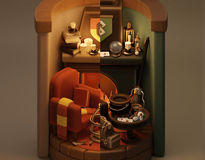 Isometric 3D Scene | Hogwarts Common Rooms
