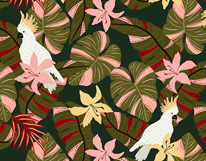 Cockatoo and Leaves pattern design