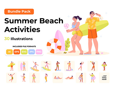 Bundle Pack Summer Beach Activities Illustrations