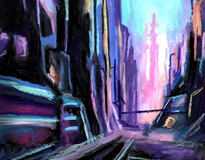 Cyberpunk City | Oil Pastels 12x12