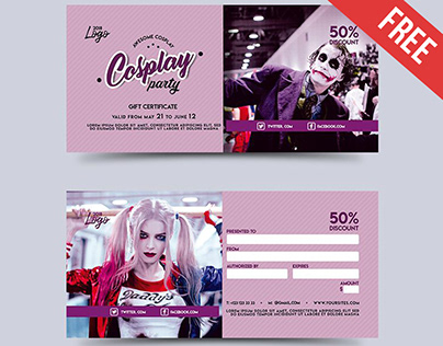 Cosplay Party – Free Gift Certificate PSD Template