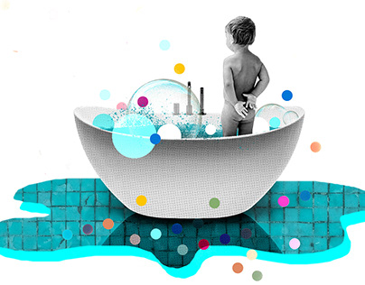 Bathroom Memories - Digital collage illustrations