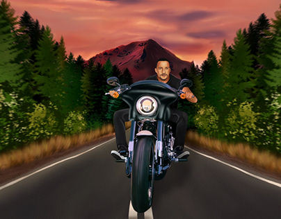 Illustration/portrait of a guy on a motorcycle