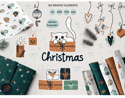 Christmas cat graphich elements