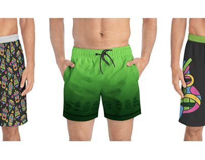 Three Tiki Inspired Swim Shorts Designs