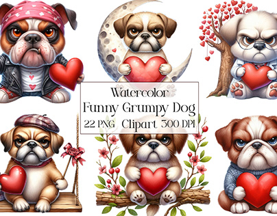 Funny Grumpy Dog Sublimation Clipart