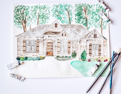 Custom Watercolor Houses