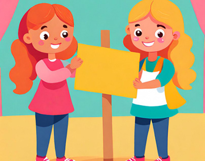 Ilustração garotas segurando um cartaz