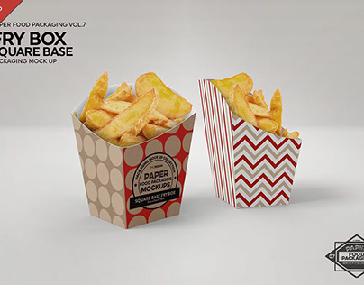 Fry Box Square Base Packaging Mockup