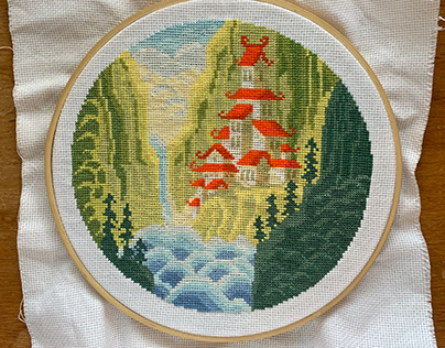 on the waterfall (counted cross-stitch)