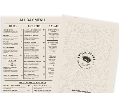 Elegant food menu template for restaurants & cafes