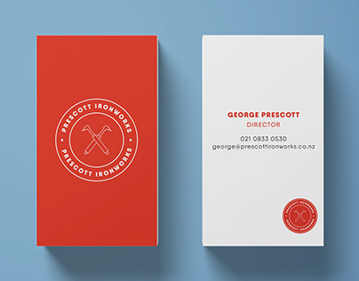 Red & White Logo & Business Cards - Prescott Ironworks