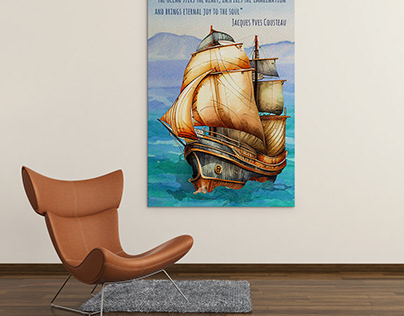 Vintage Watercolor Ship Poster