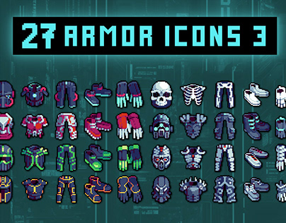 Cyberpunk Armor Icon Game Asset Pixel Pack