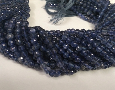 Natural Iolite Faceted Round Gemstone Beads Strand