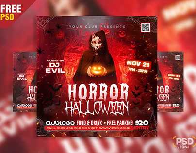 Free PSD | Horror Halloween Party Instagram Post PSD