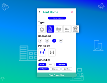 Rent Home App - Filter concept