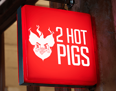 Artisan butchers shop logo "2 HOT PIGS"