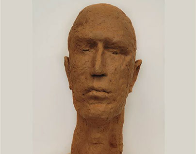 Ceramic head sculpture, unfired