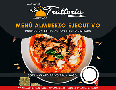 Afiche Restaurant La Trattoria Promo Almuerzo Ejecutivo