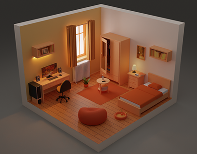 Proje minik resmi - Isometric bedroom design - low poly, 3D