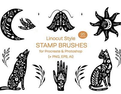 Linocut Style Stamp Brushes for Procreate & Photoshop