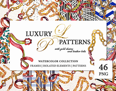 Luxury patterns with gold chains and leather belts PNG