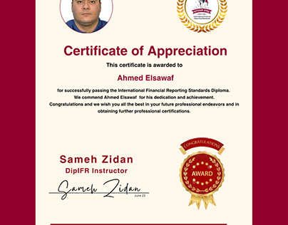 Appreciation certificate for IFRS