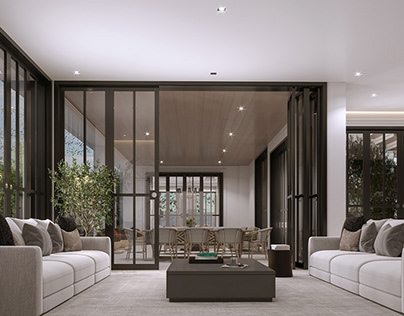 Modern neoclassic living room & kitchenette