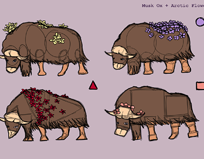 Musk Ox + Arctic Flowers ( Digital illustration )
