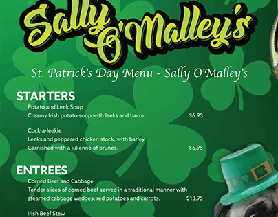 SALLY O' MALLEYS MENU