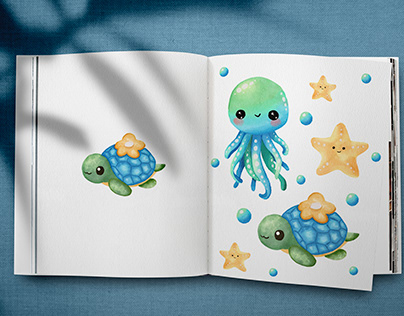 watercolor sea creatures