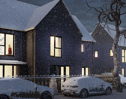 Terraced house with snow