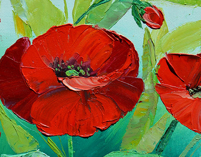 painting with a palette knife, poppies, 20x30cm