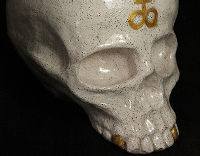 ¨SatanCross¨ ceramic handmade skull pot with gold glaze