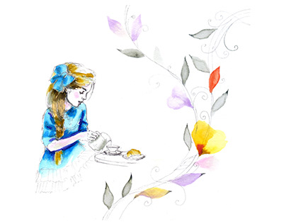 watercolor girl with flowers template invitation