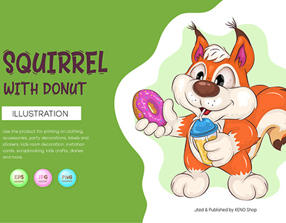 Cartoon Squirrel with Donut.