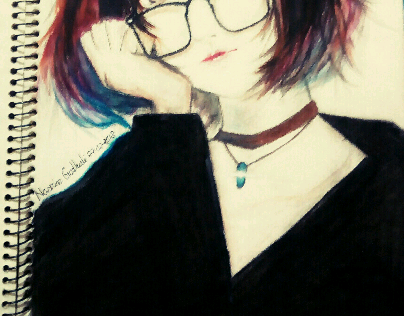 Anime girl, Colored pencil drawing. Copied from a image