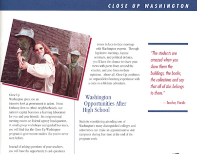 Inside spread of brochure for the Close Up Foundation