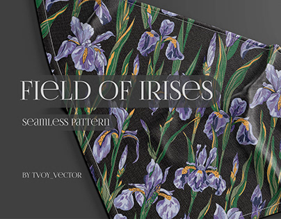 Fields of irises - seamless pattern
