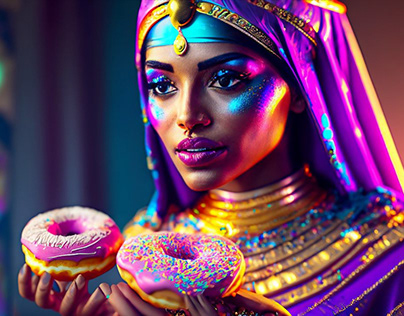 Antient Egyptian Queen eating donuts