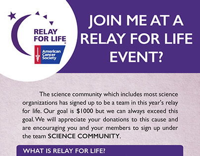 Flyer para campanha contra o câncer - Relay for Life
