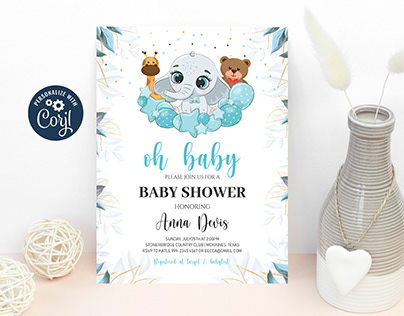 Simple Elephant Baby Shower Invitation